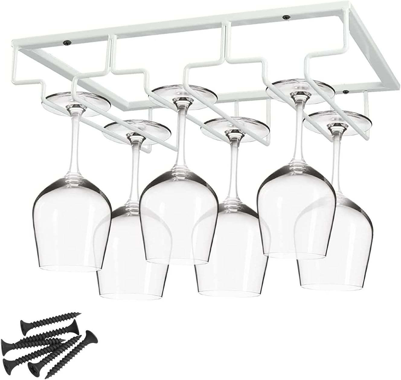 WORDFUN Wine Glass Rack Under Shelf 8 Rows Black Metal