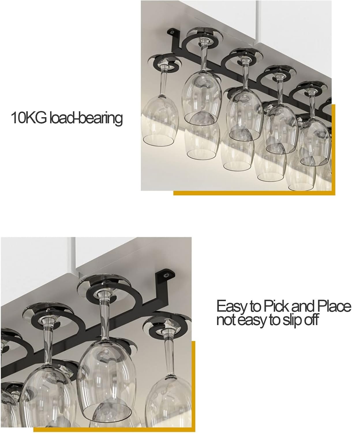 Elegant Gold Wine Glass Hanger Under Cabinet with 6 Slots