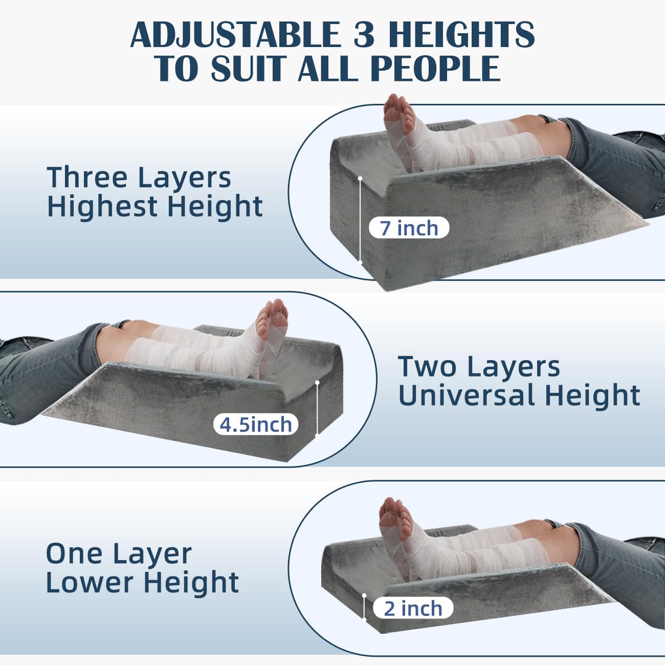 LOFE Adjustable 3-Height Leg Elevation Pillow with U-Shape Design