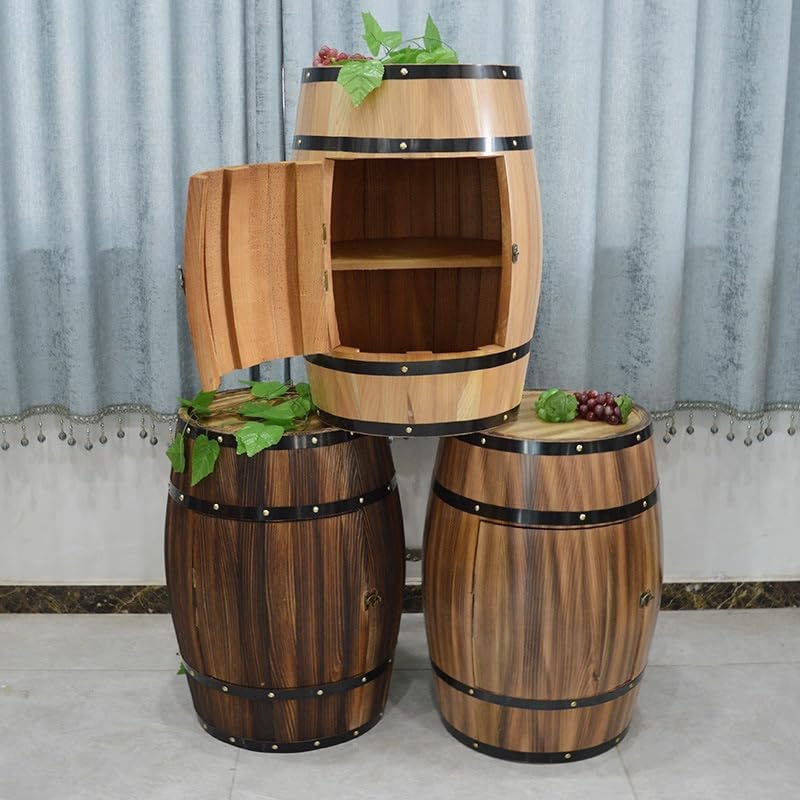 Wooden Wine Barrel Table - Charred Cedar Decorative Storage Cabinet