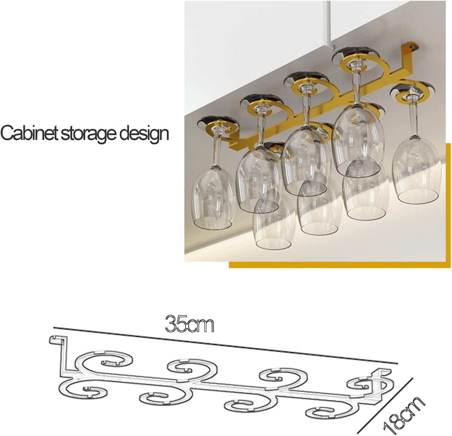DTDMY Gold Wine Glass Rack Under Cabinet Holder