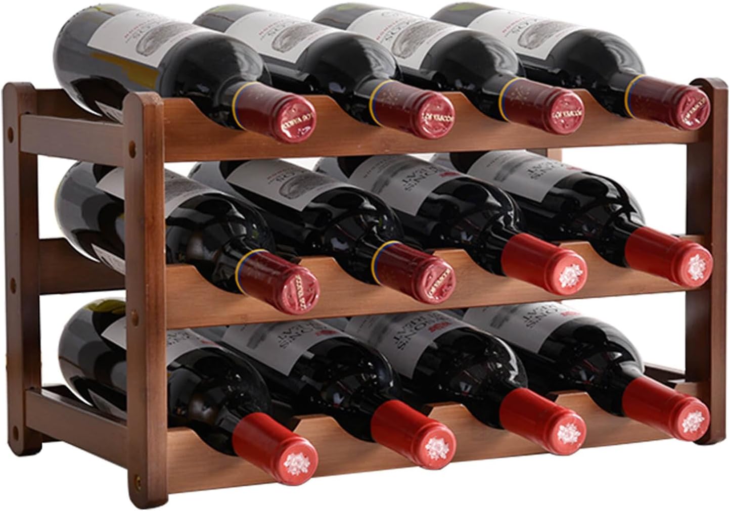 RUIQINQI 12 Bottle Wooden Wine Rack with 3 Tiers