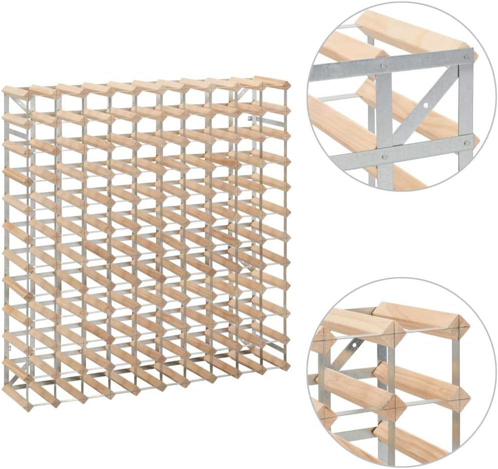vidaXL Beige Pinewood Wine Rack - 120 Bottle Storage