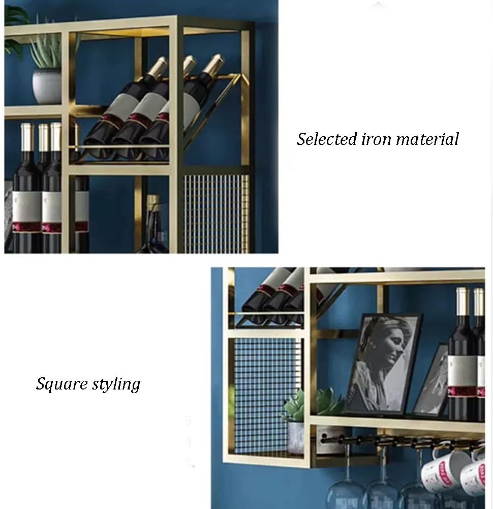 SilteD Wall-Mounted Wine Racks with Glass Holders - Black 60x25x60Cm