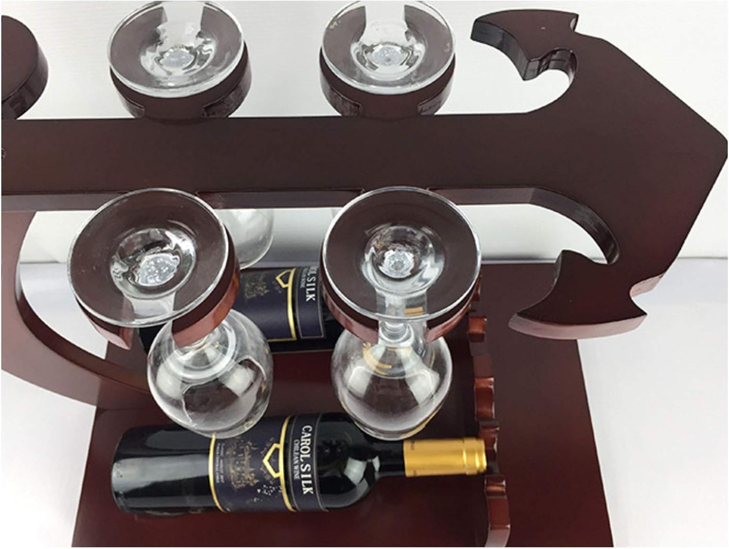 BOCbco Tabletop Wine Rack Holder for 2 Bottles 6 Glasses