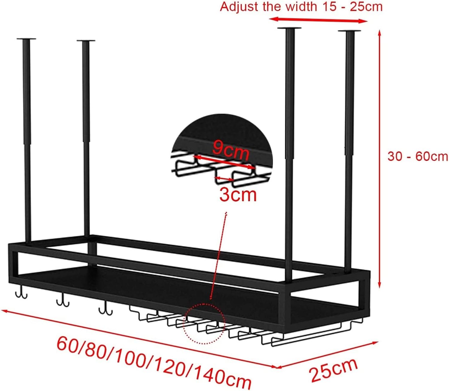 Industrial Ceiling Wine Rack Adjustable 140cm for Bars and Kitchens