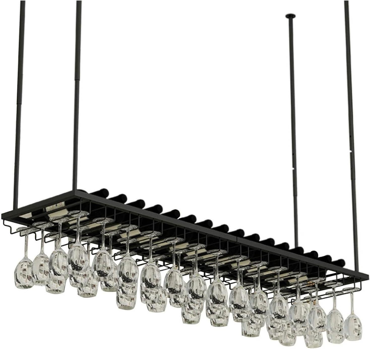Ceiling Wine Rack Black Adjustable Floating Shelves for Kitchen and Bar
