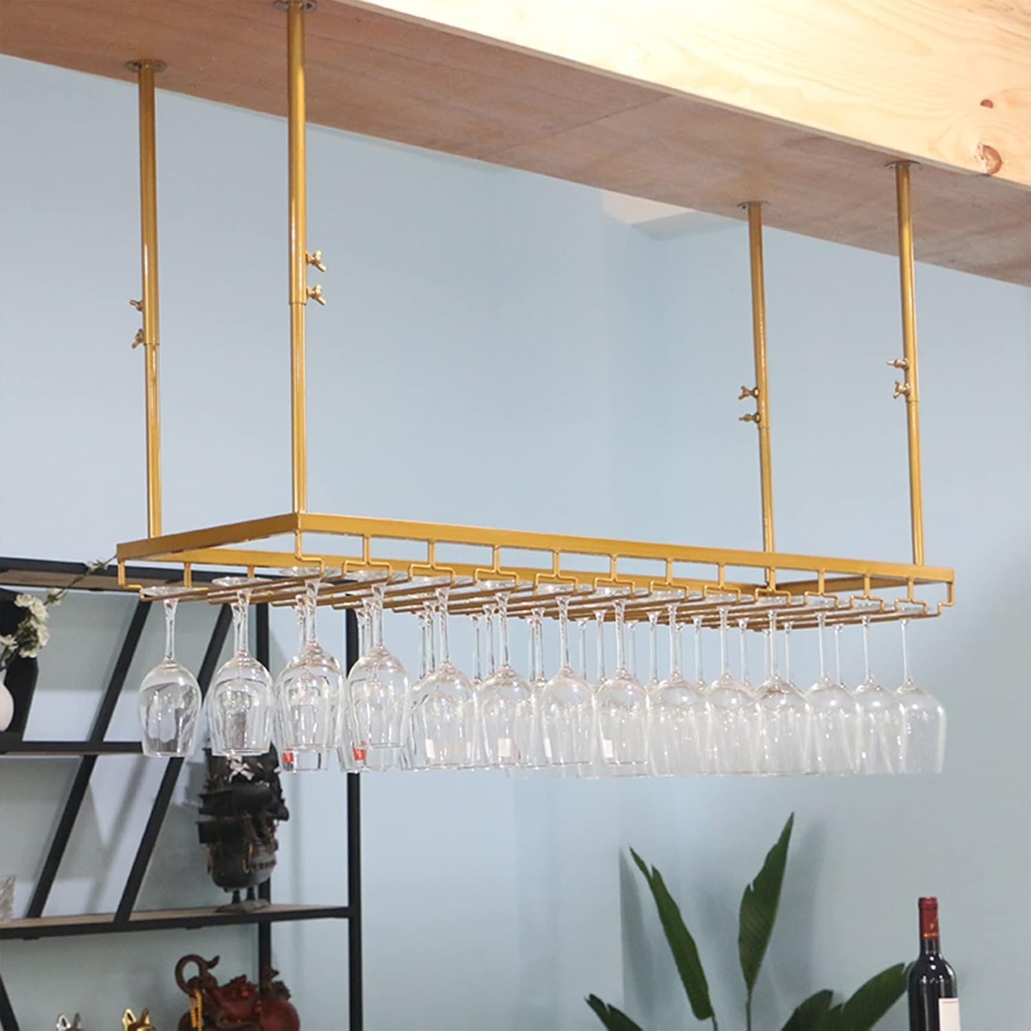 Ceiling Hanging Wine Rack with Adjustable Height and Width