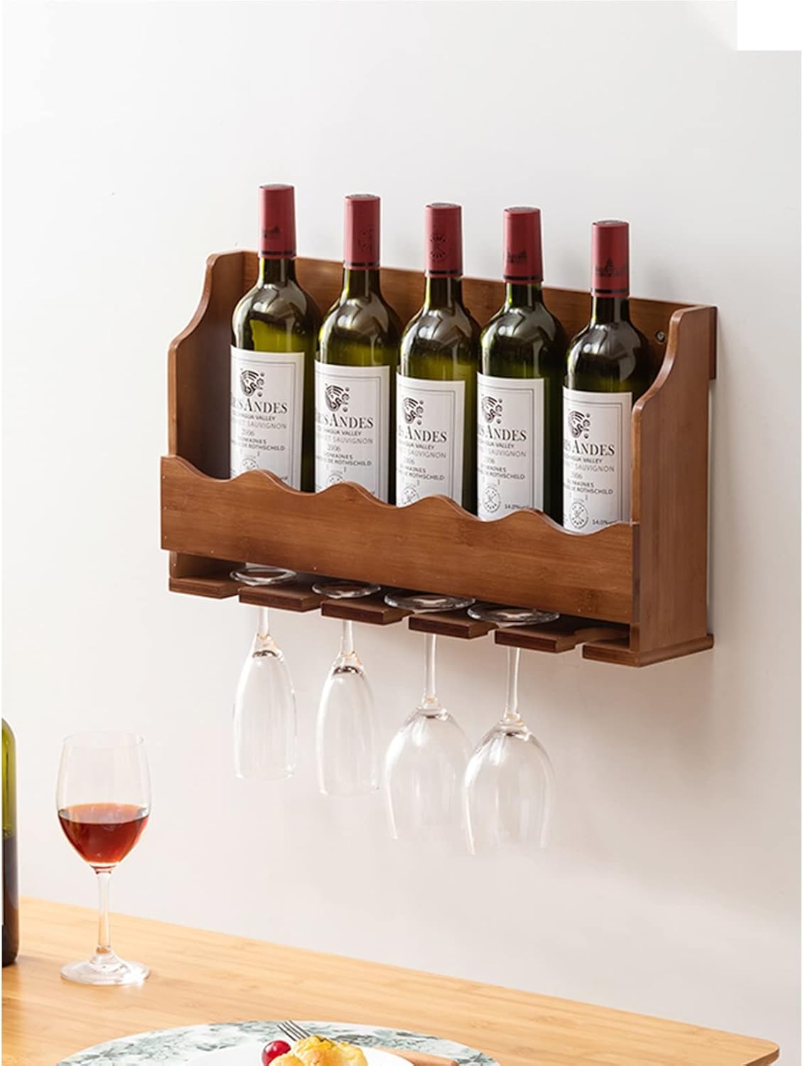 Suuim Wall-Mounted Wine Rack Holder - Solid Wood Display Stand