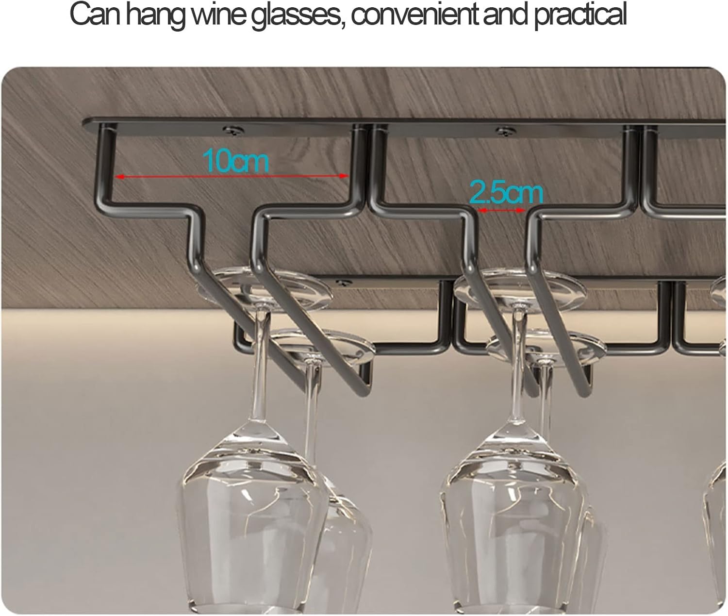 DTDMY Under Cabinet Wine Glass Holder Rack - Black 63x225cm