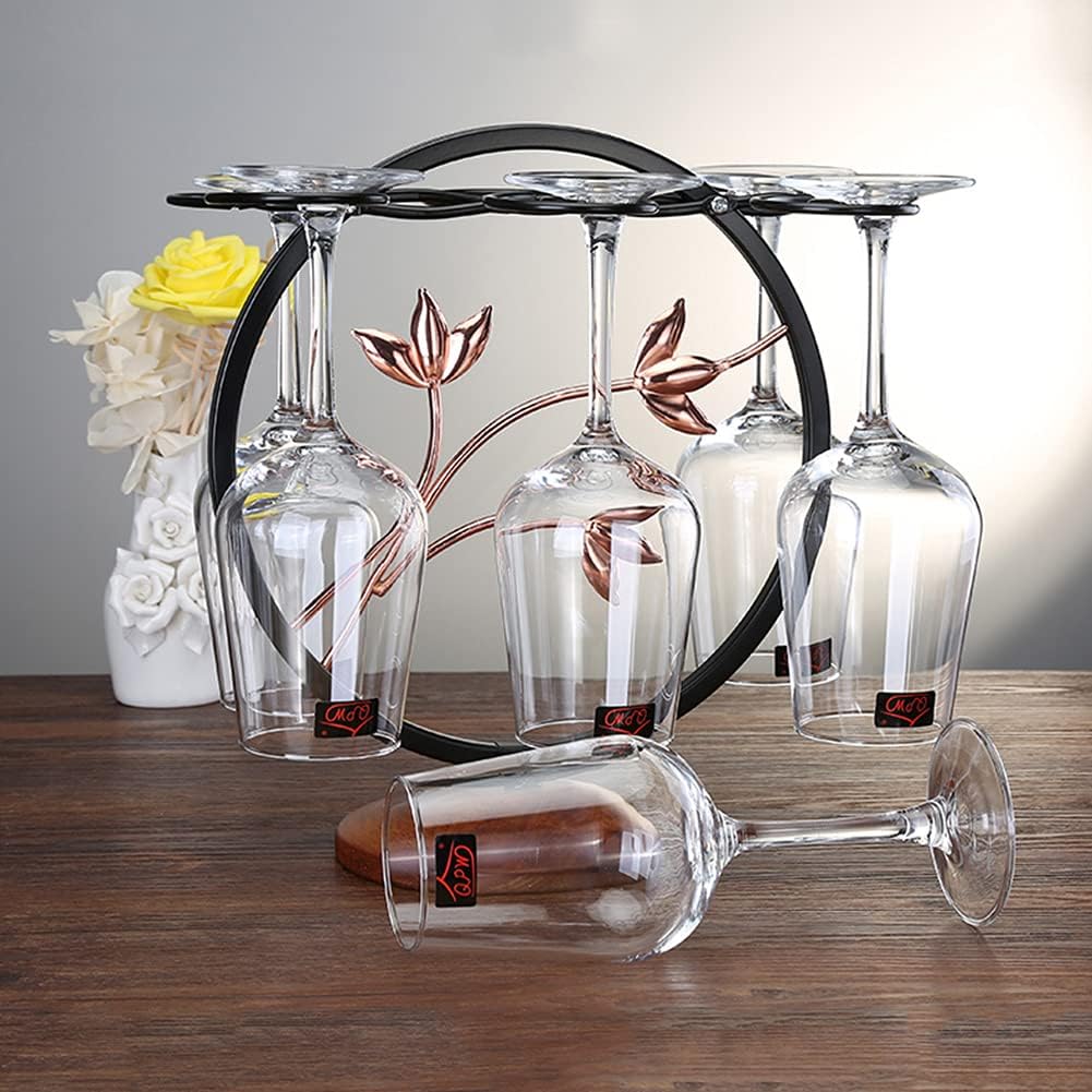 6 Hook Freestanding Wine Glass Rack with Wrought Iron Design