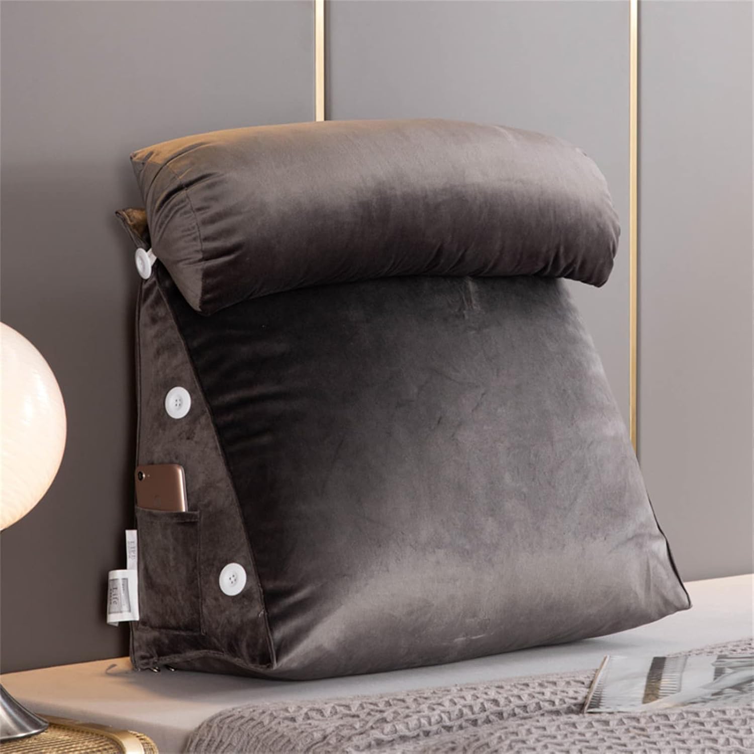 ZZYK Triangular Headboard Backrest Pillow - Grey 177 Adjustable Comfort Support