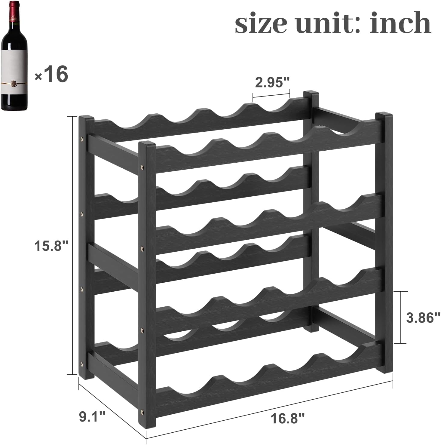 AUGOHCMIL 4-Tier Bamboo Wine Rack Black 1