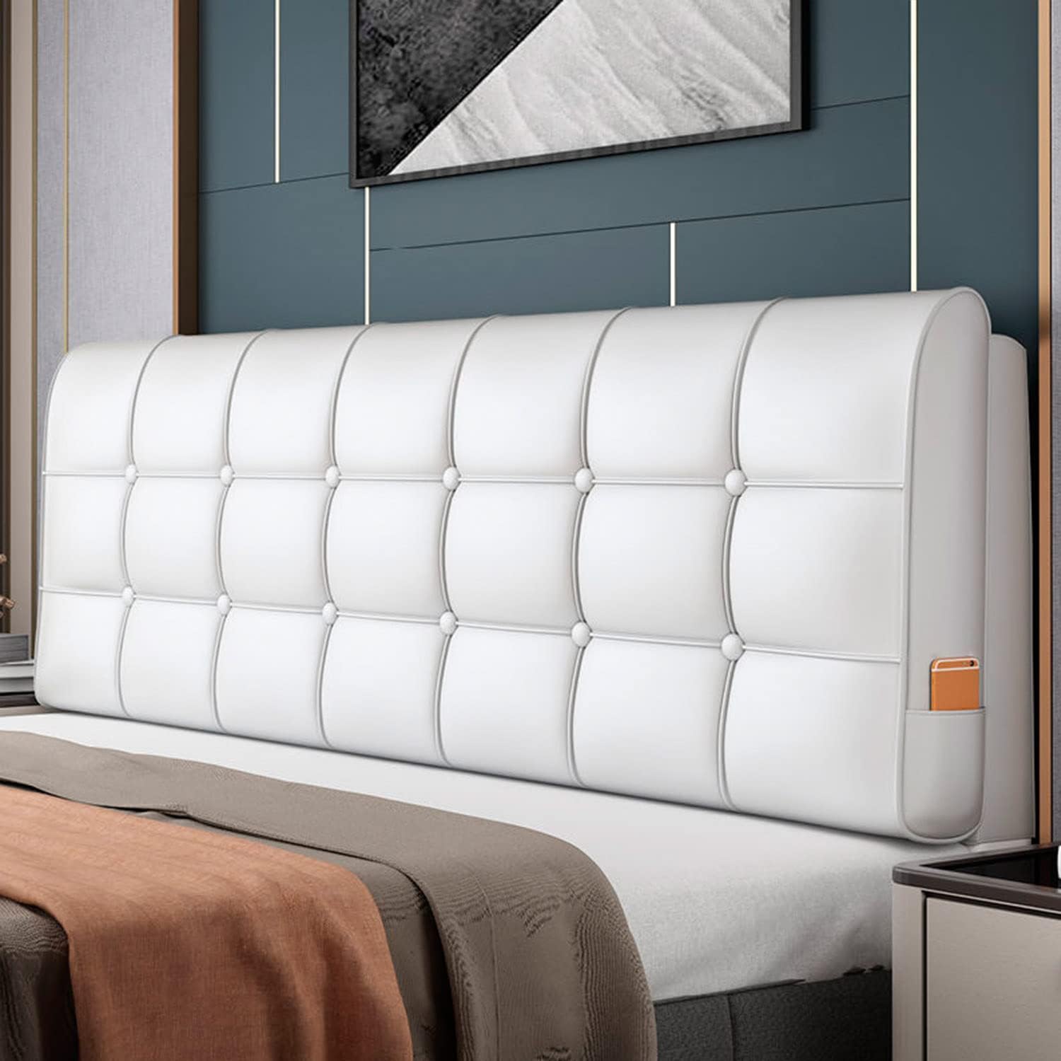 ZZYK Leather Headboard Pillow 472 White Ergonomic Reading Support