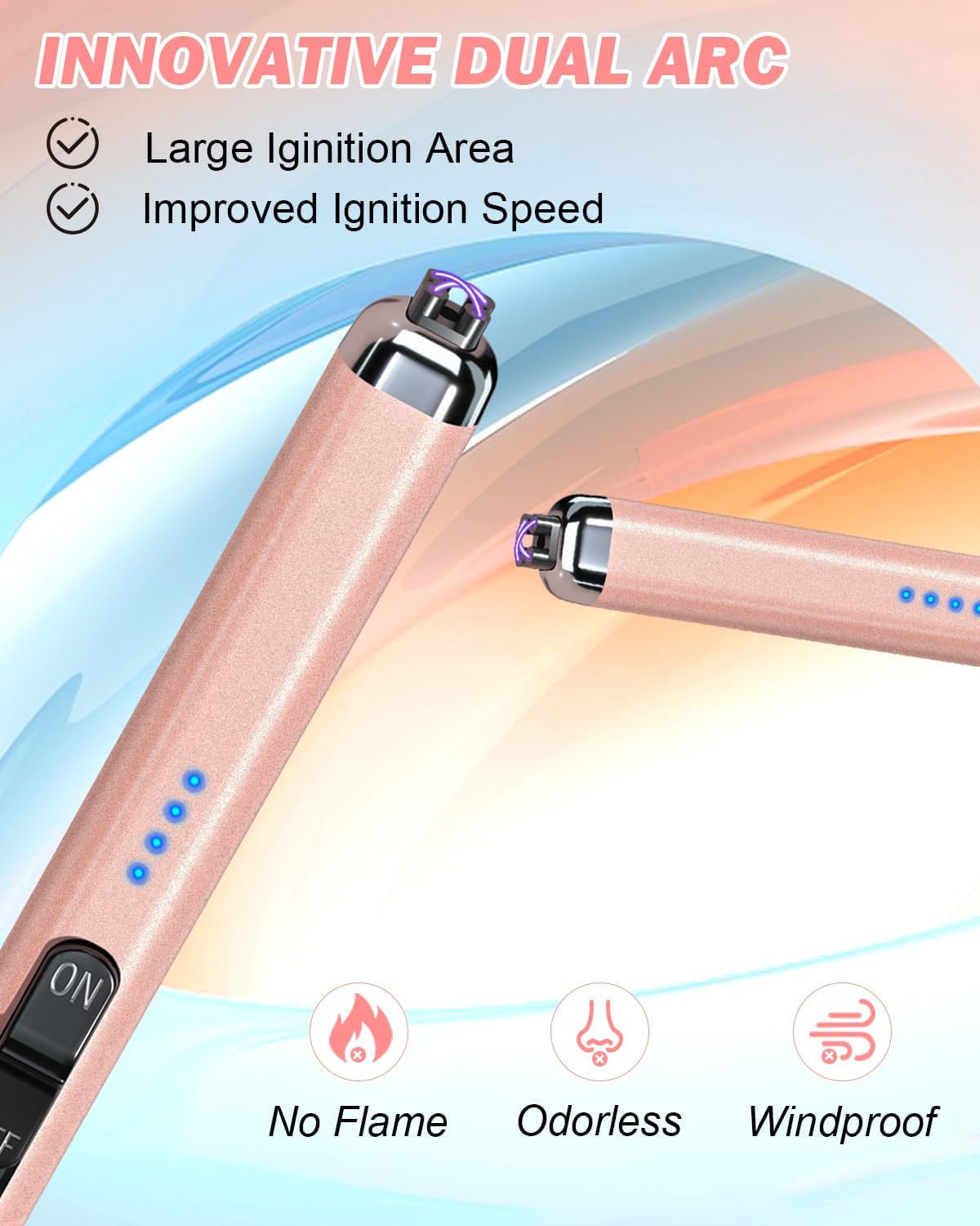 TRONIC MASTER Rechargeable Dual Arc Lighter - Windproof Flameless Rose Gold