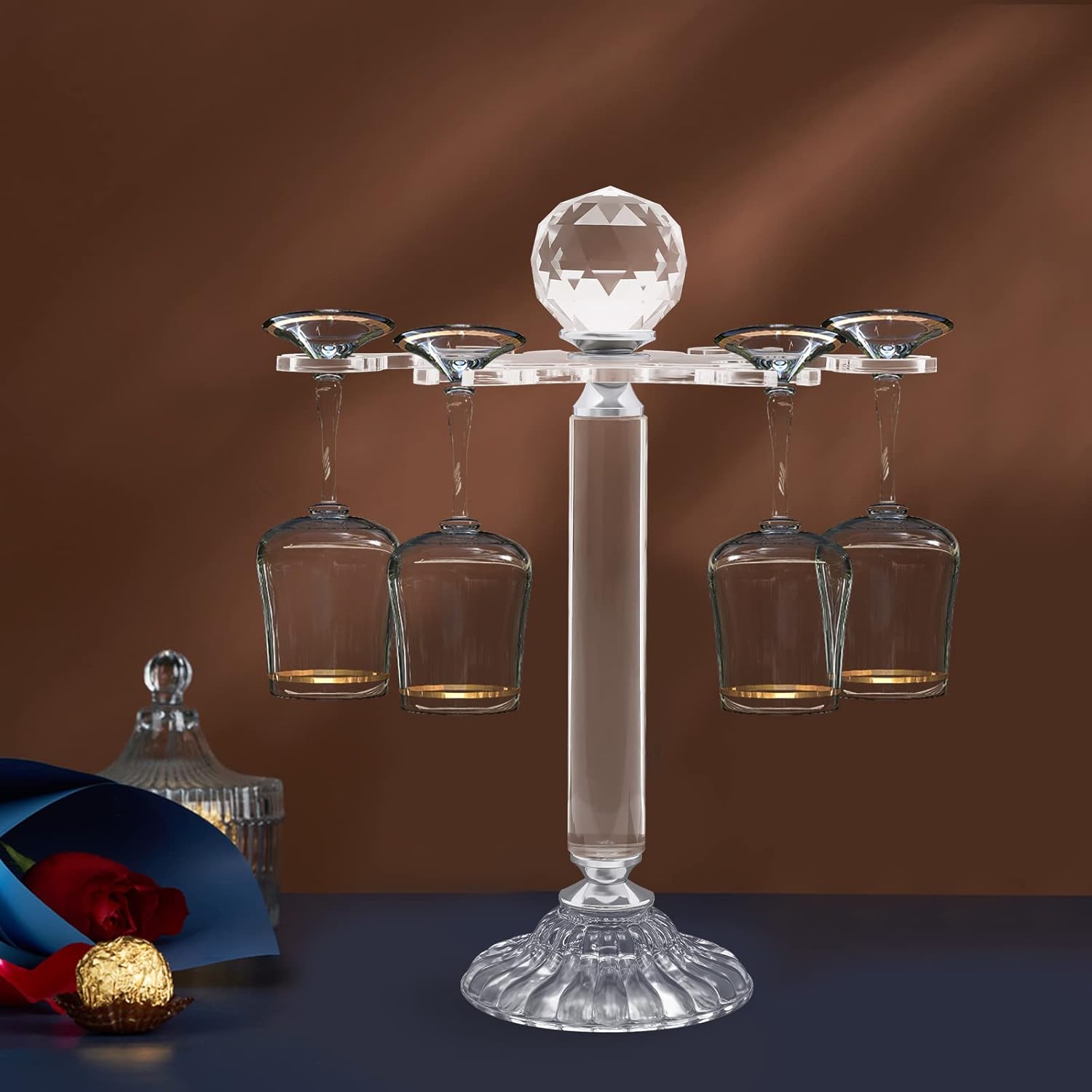 Headery Crystal Stemware Rack with 6 Hooks
