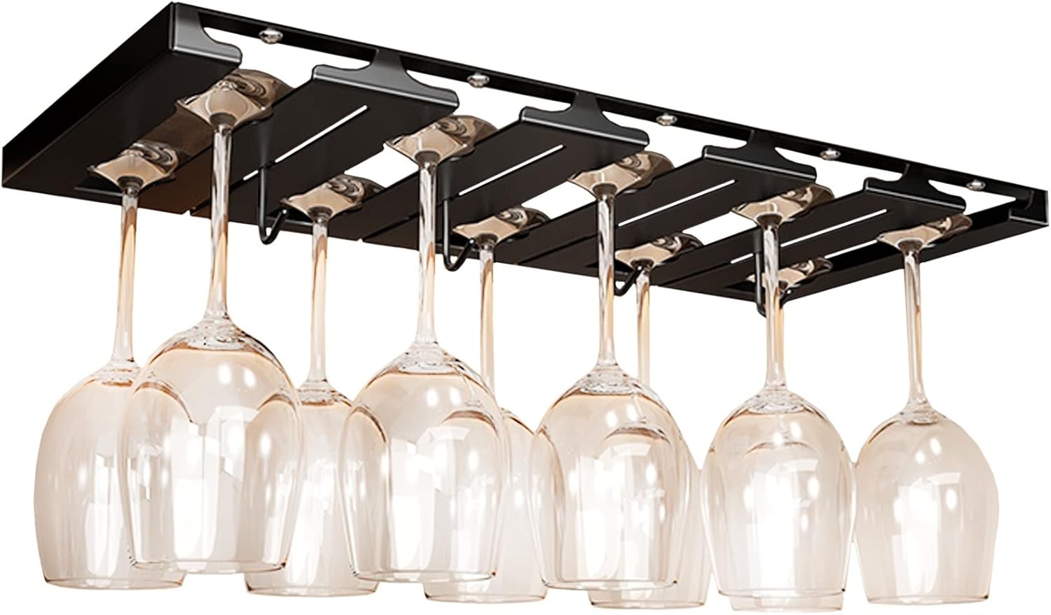 WORDFUN Adjustable Wine Glass Rack - 3 Rows Black Stainless Steel