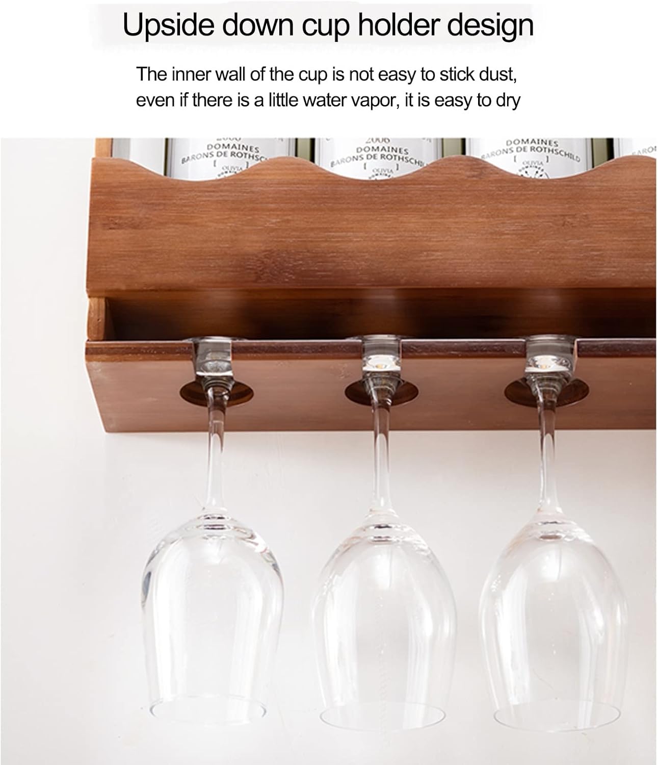 Suuim Wall-Mounted Wine Rack Holder - Solid Wood Display Stand