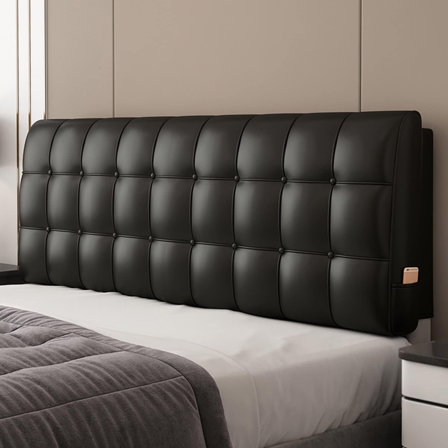 ZZYK Rectangle Bed Backboard Reading Pillow with Headboard Black