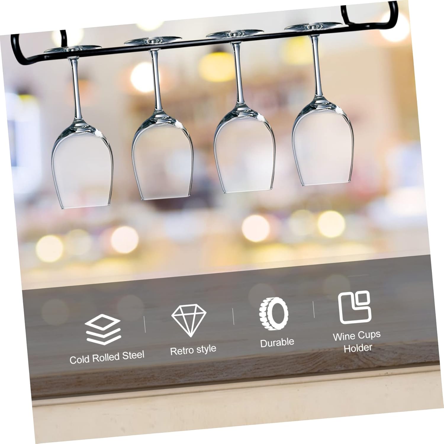 Cabilock Iron Art Wine Glass Holder Rack - Space-saving Black Single Row