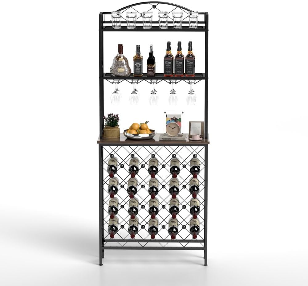 Yone Jx Je 3-Tier Wine Rack Bar Table with Storage