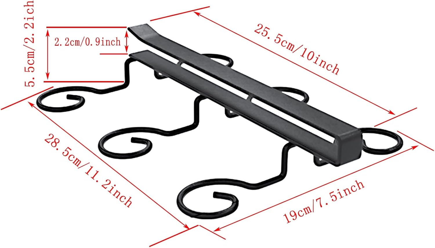 Wine Glass Holder Under Shelf Black Metal 6 Hooks