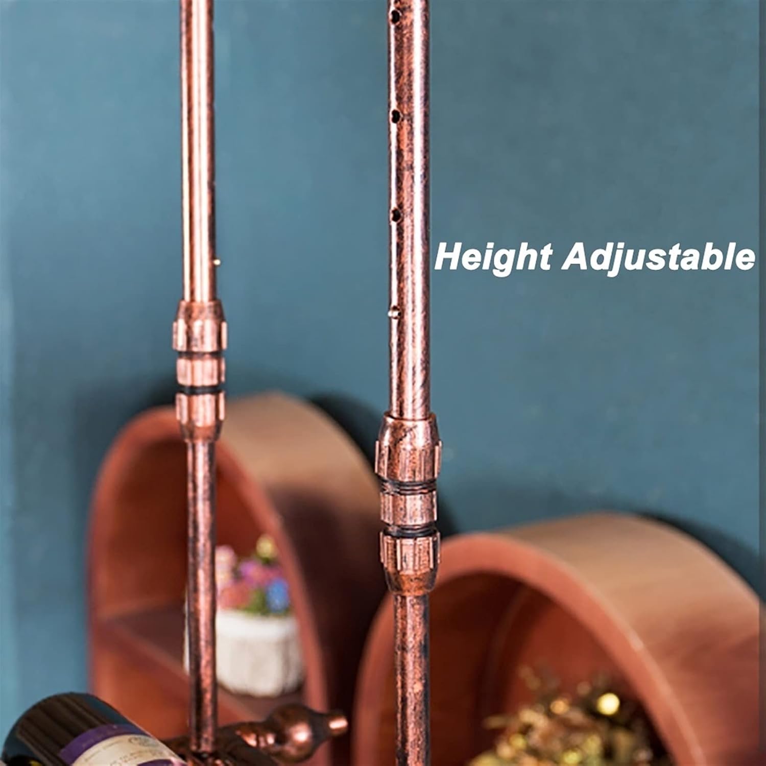 Bronze Wall-Mounted Wine Rack with Adjustable Hangers