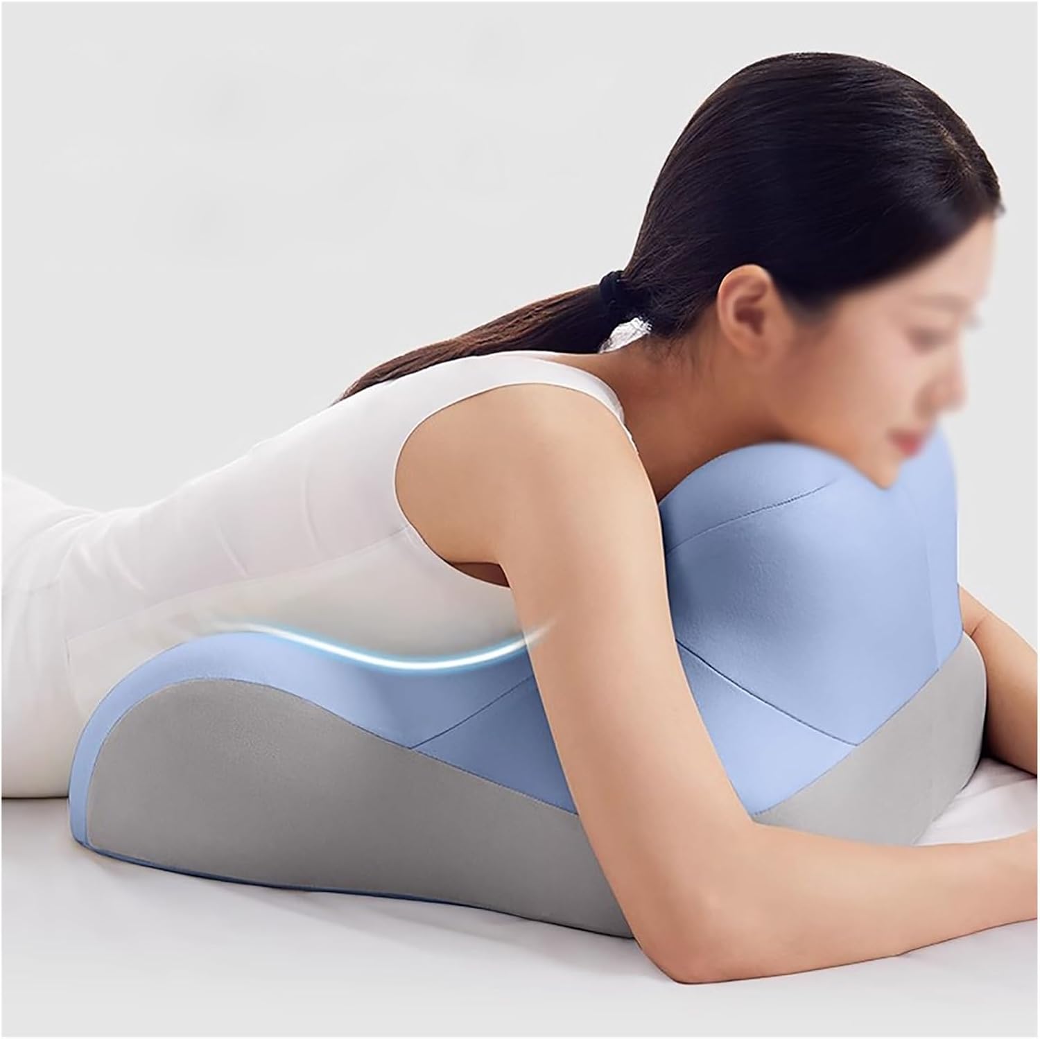 JYHHCYS Memory Foam Prone Pillow with Headrest Blue