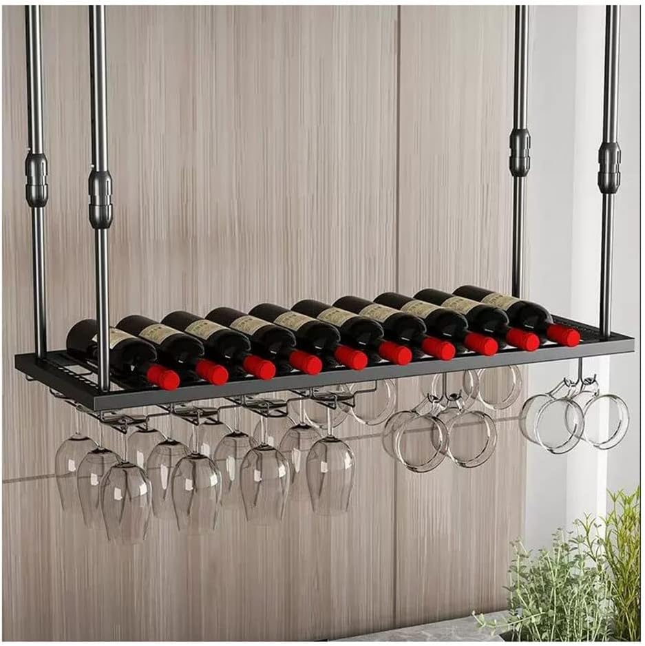 ZJDYDY Wall-Mounted Wine Glass Rack with 5 Sizes Black 60x30cm