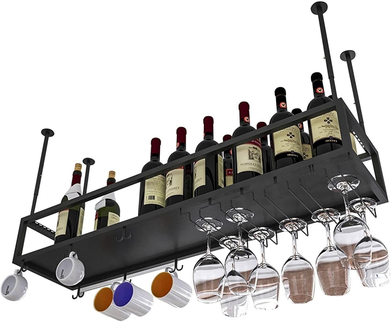 Wrought Iron Ceiling Wine Rack Holder with Adjustable Height and Width