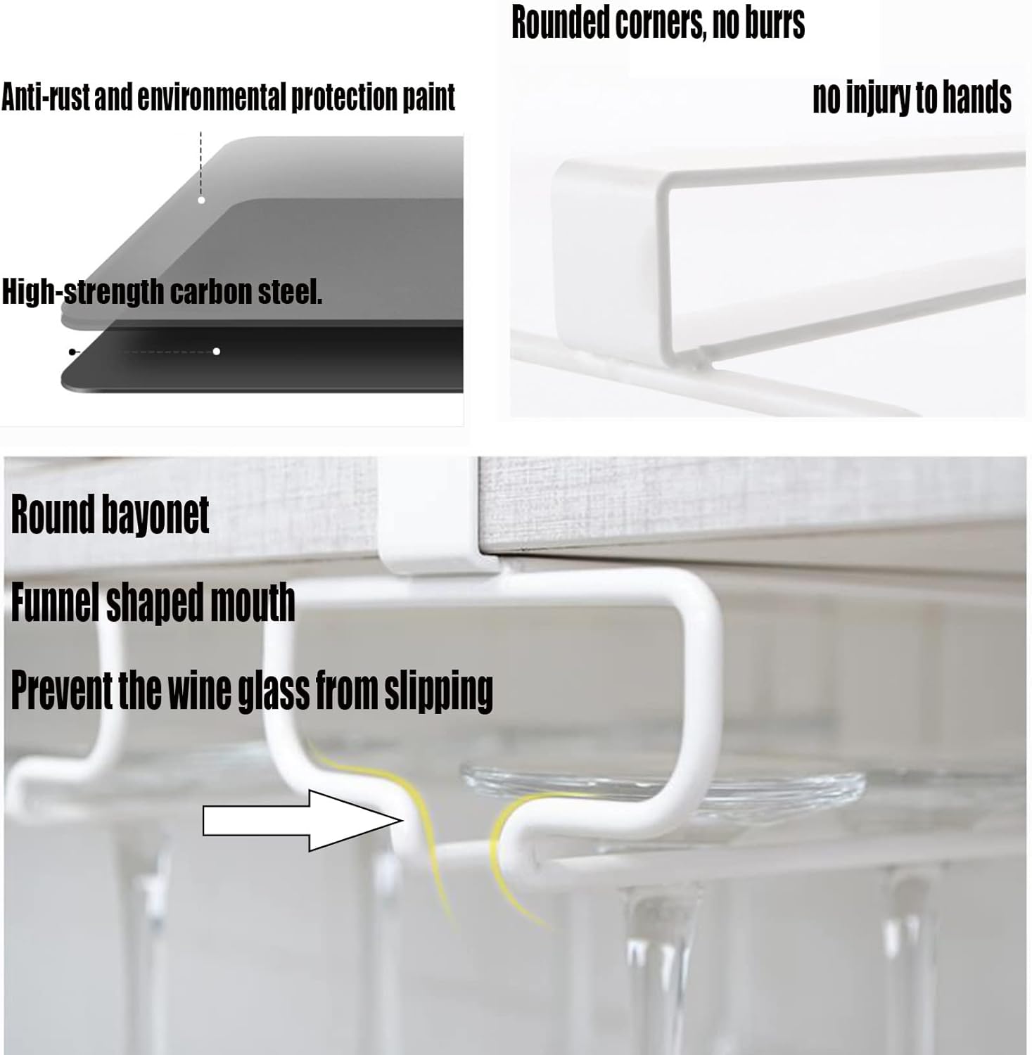 WORDFUN Metal Wine Glass Rack - Single Row White No Punching