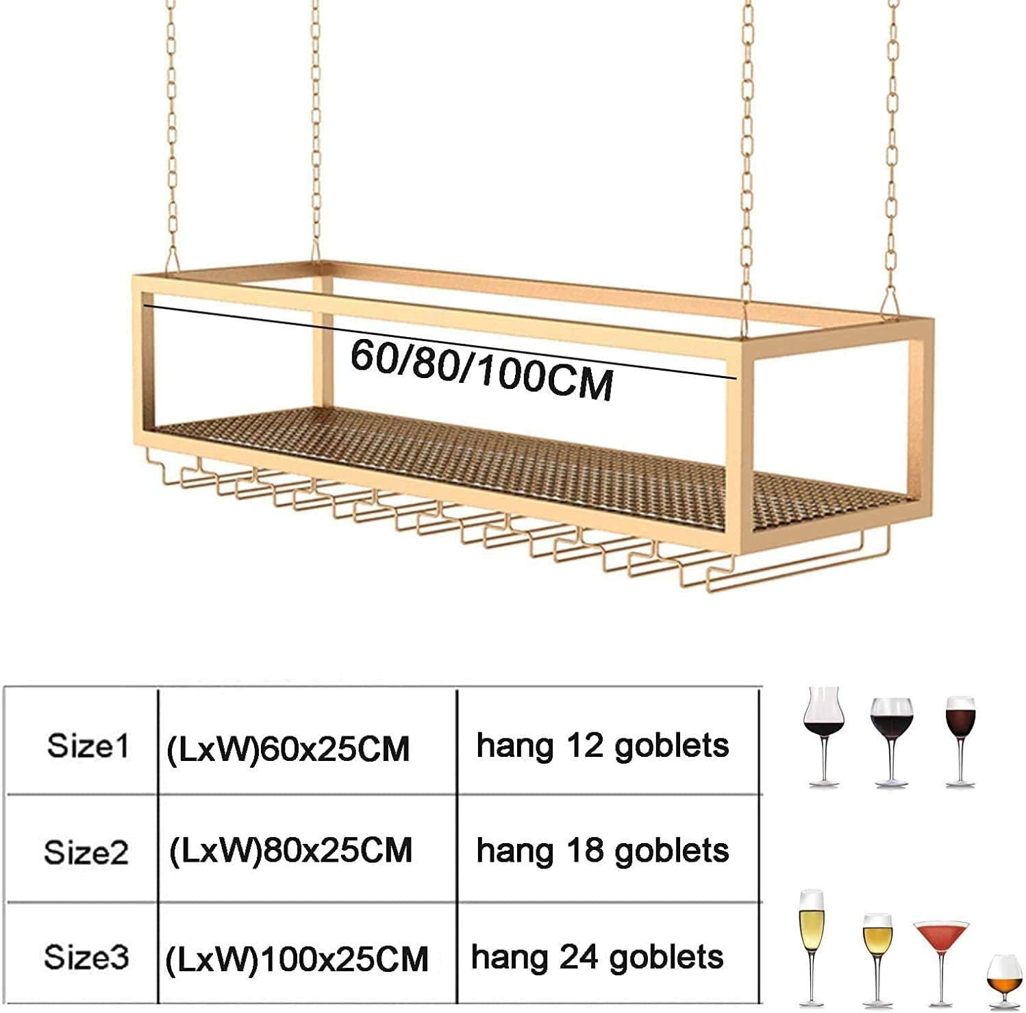 EliteBloom Ceiling Wine Rack Holder Gold 60x25cm