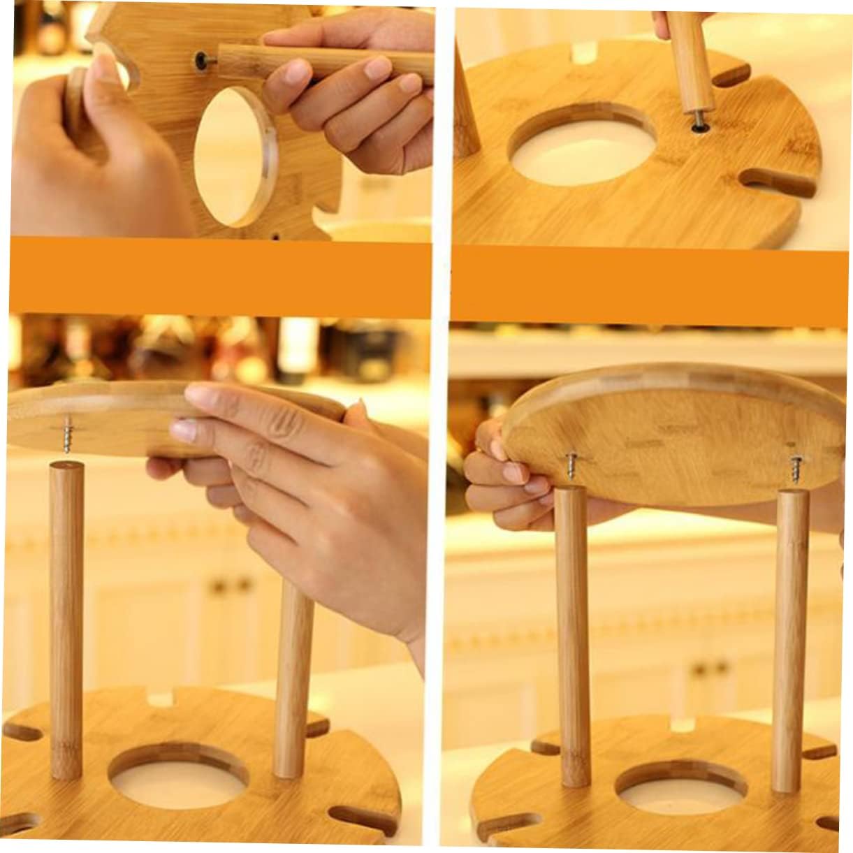 Luxshiny 6-Hole Wooden Wine Glass Holder Rack