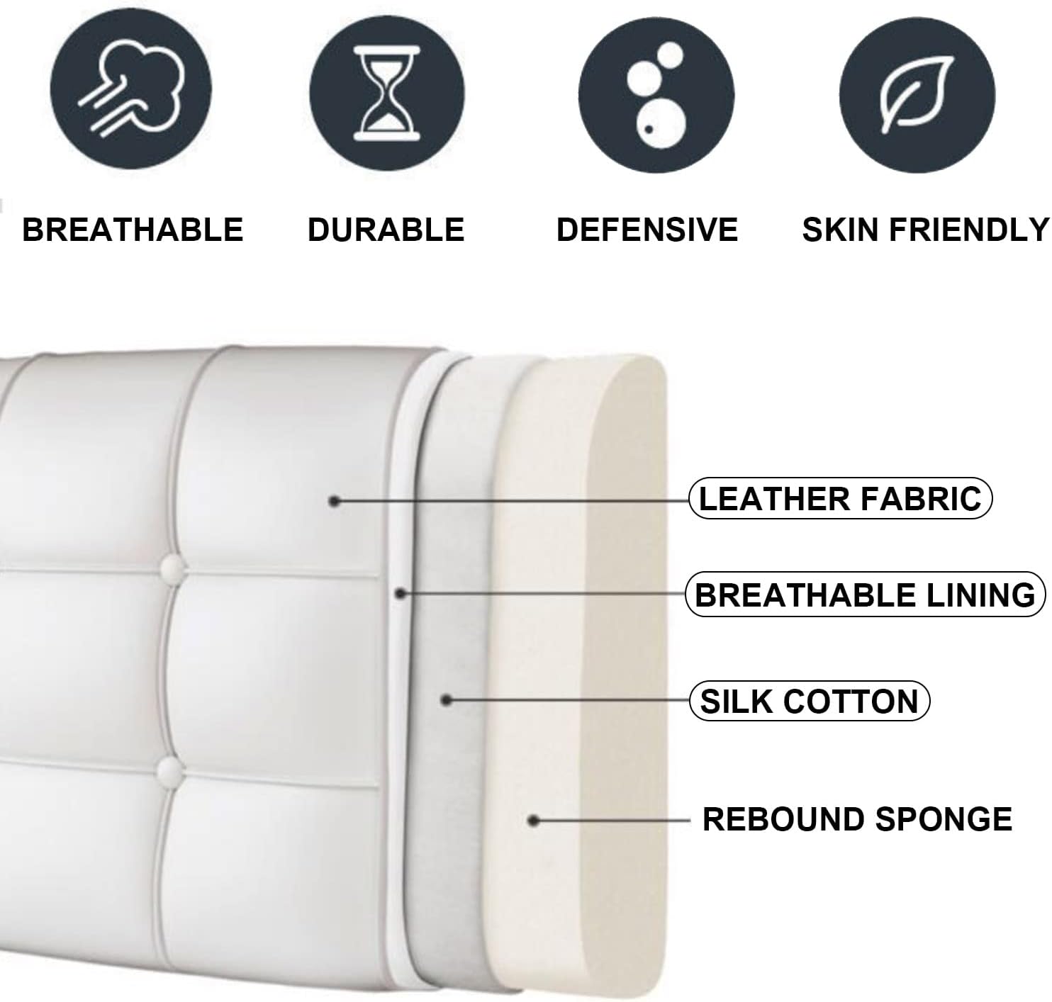ZZYK Leather Headboard Pillow 472 White Ergonomic Reading Support