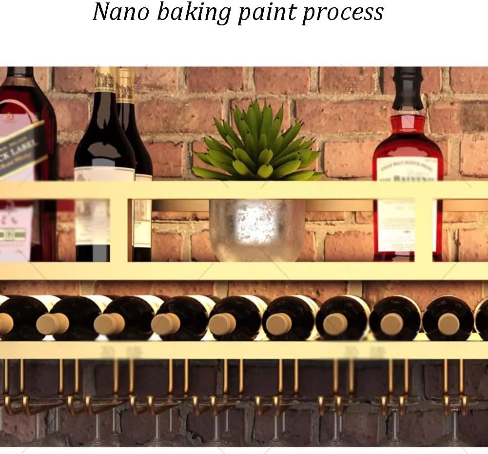SilteD Industrial Wall-Mounted Wine Rack with Glass Holder and LED Light