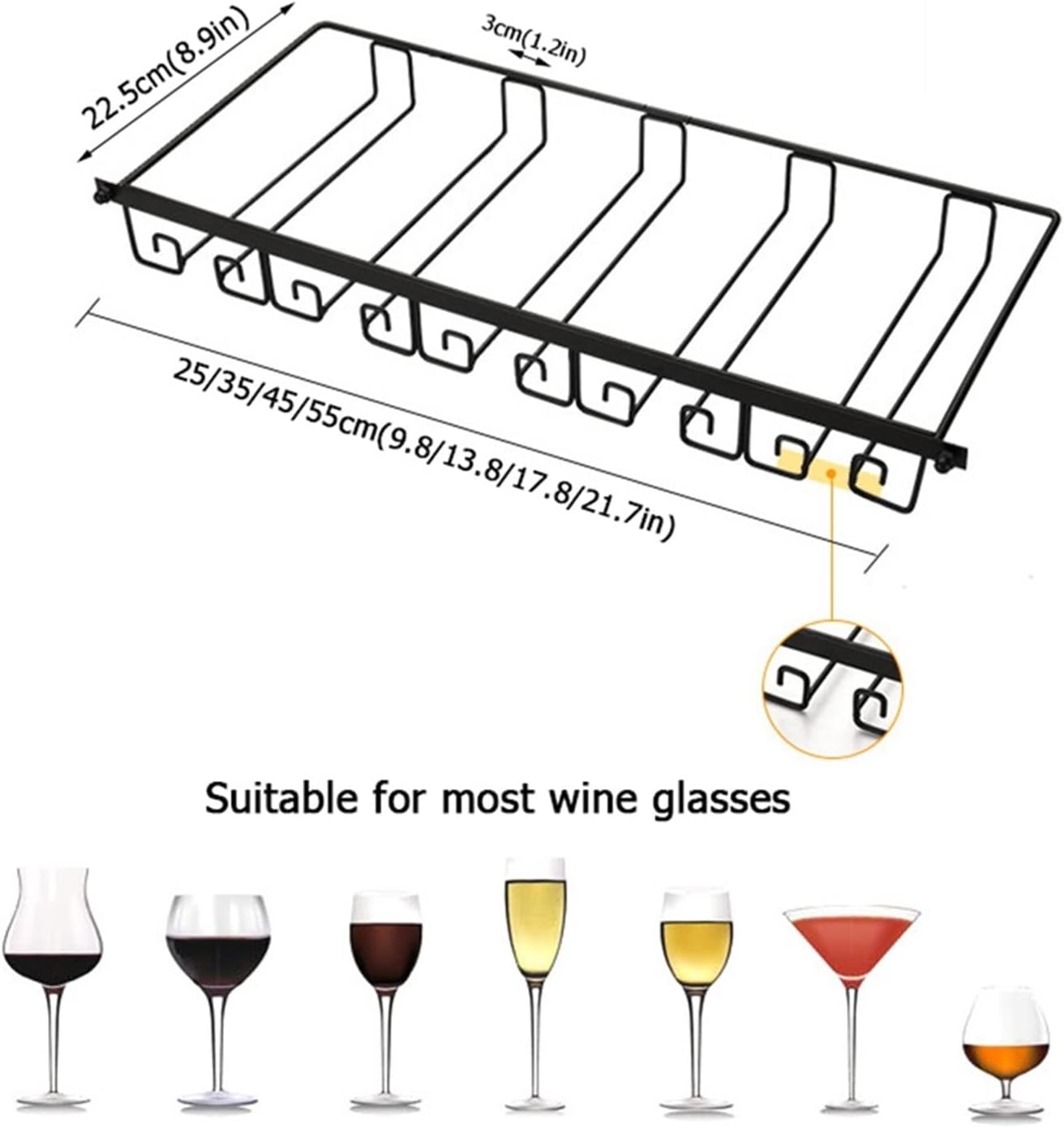 Adjustable Metal Wine Glass Rack for Cabinet and Kitchen