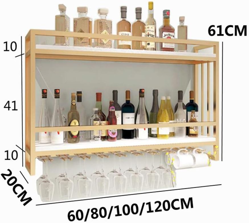 Wall-Mounted Wine Cabinet with Wrought Iron Frame and Gold Finish