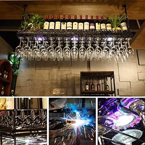 Adjustable Metal Ceiling Wine and Glass Rack - Industrial Style