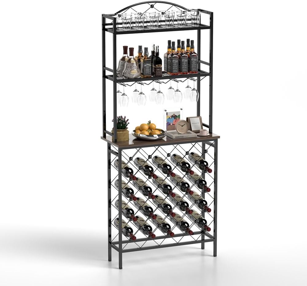 Yone Jx Je 3-Tier Wine Rack Bar Table with Storage