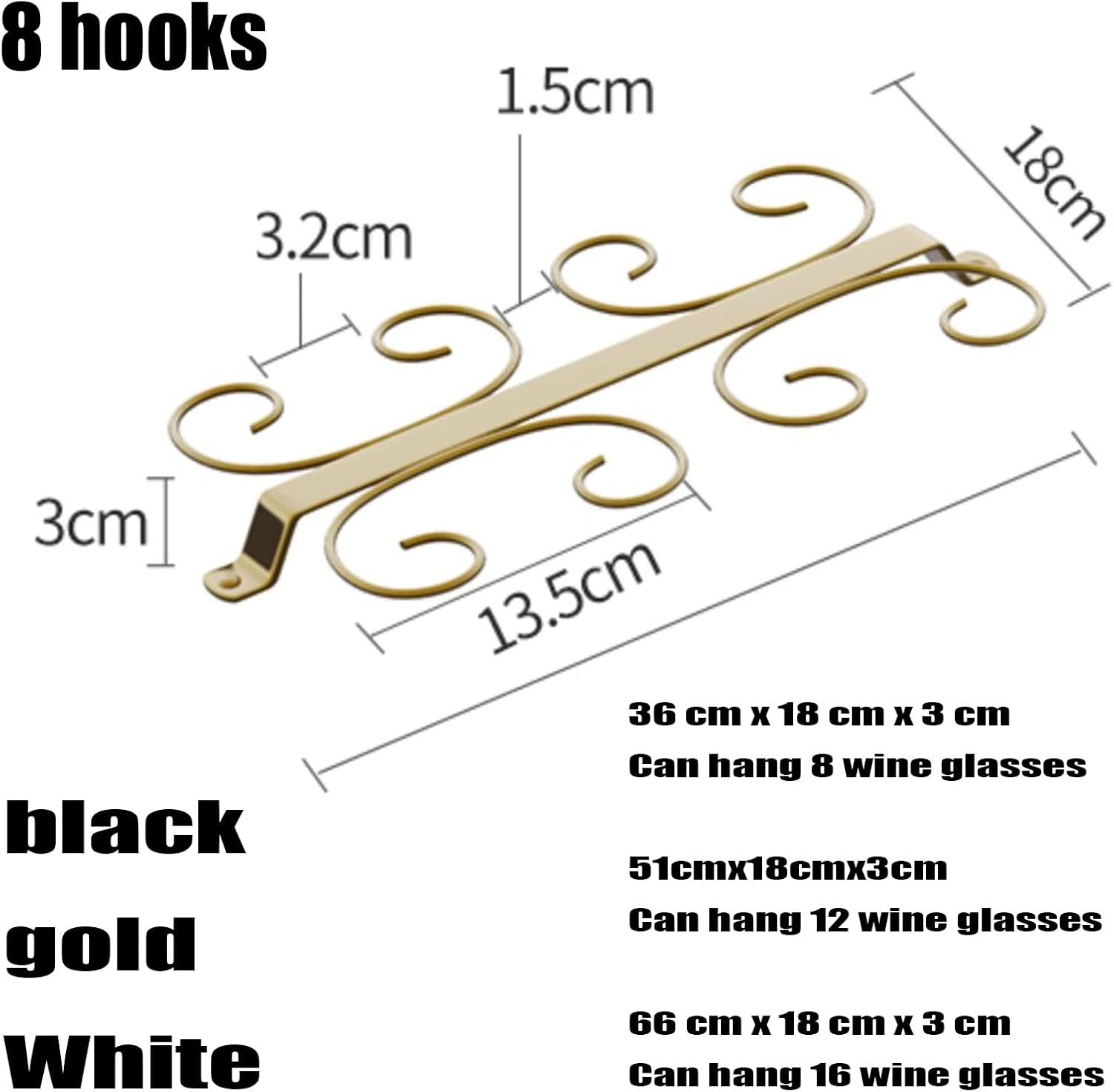 WORDFUN Gold Metal Wine Glass Holder 16 Hooks