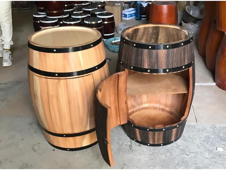 Wooden Wine Barrel Table - Charred Cedar Decorative Storage Cabinet