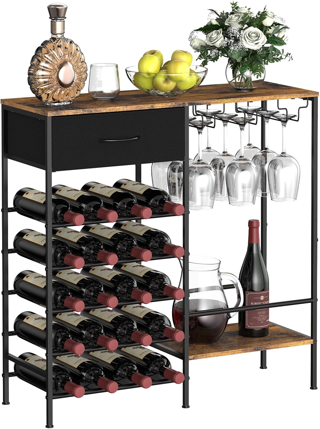 MOOACE Freestanding Wine Rack with Storage Glass Holder