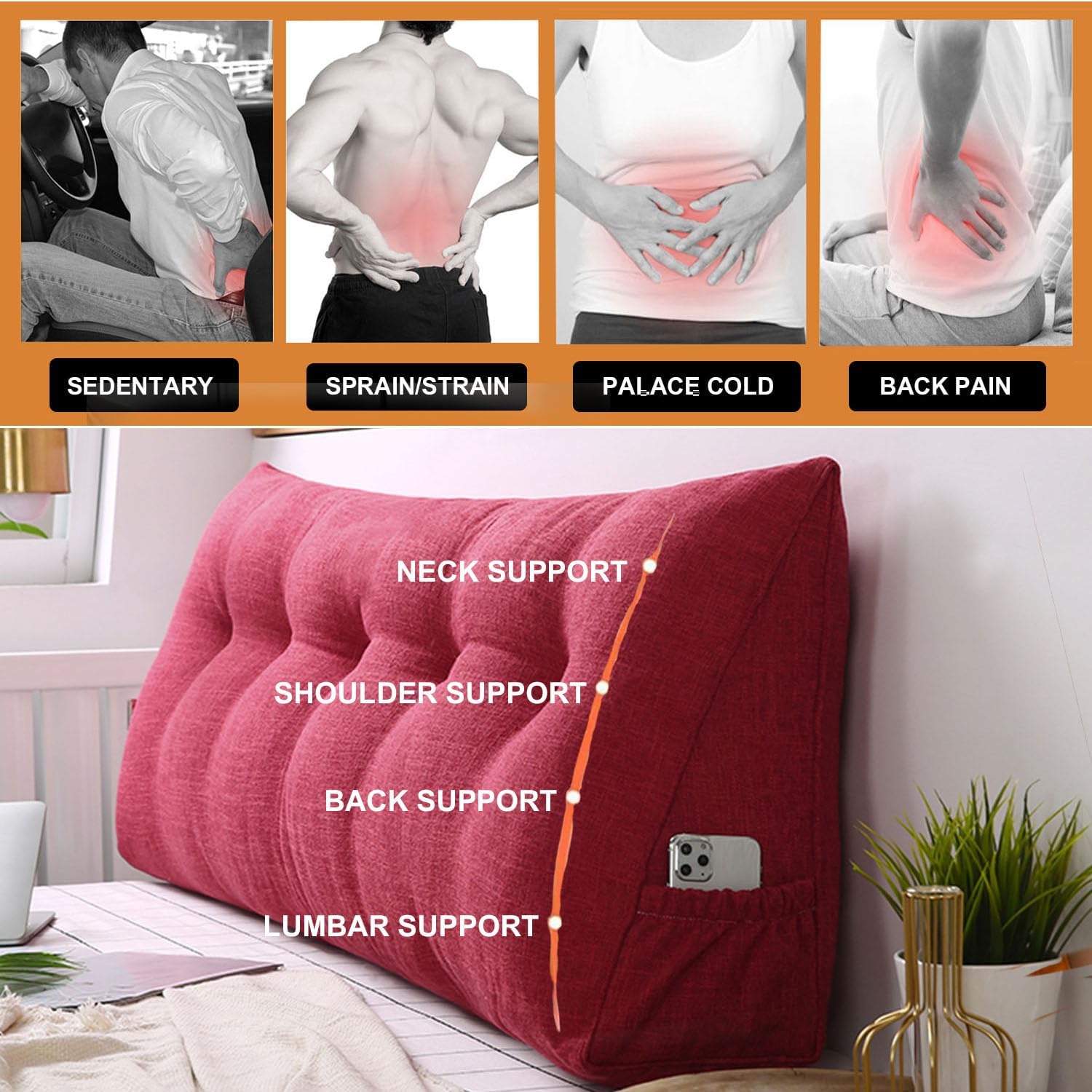 ZZYK Large Triangular Headboard Pillow with Removable Cover 1
