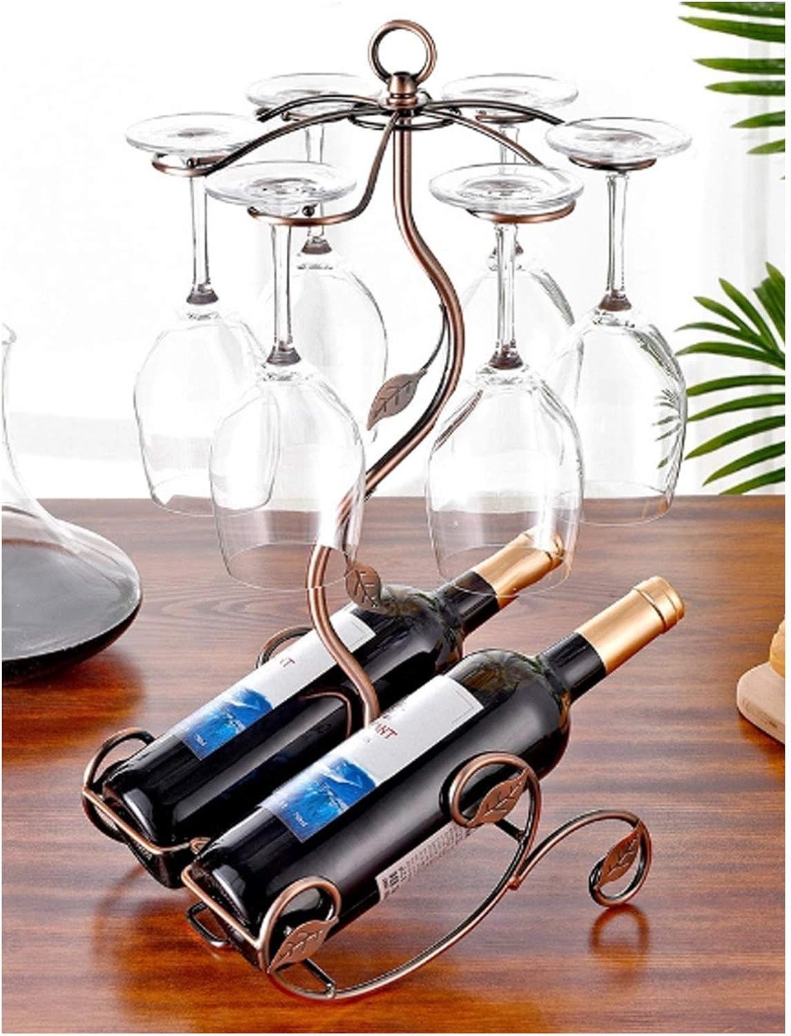 BOCbco Tabletop Wine Rack for 2 Bottles 6 Glasses