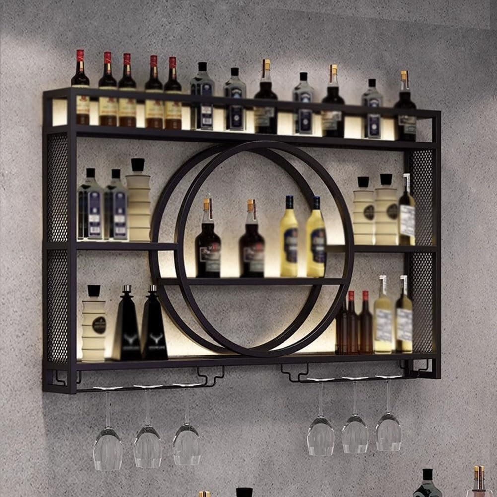 SilteD Wall-Mounted Wine Rack - 120x15x80Cm Black Metal
