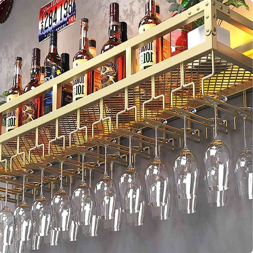 Gold Wall Wine Rack with LED and Glass Holder