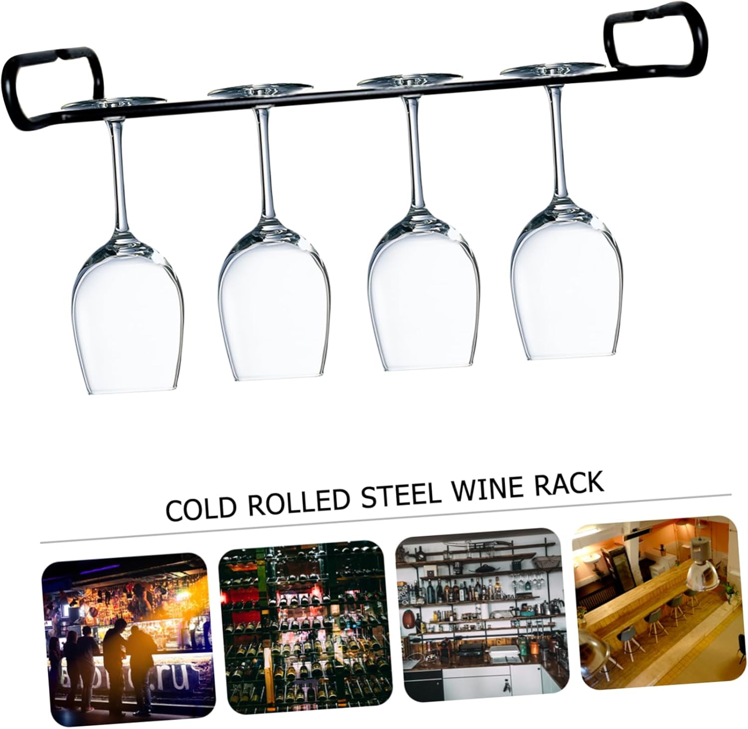 Cabilock Iron Art Wine Glass Holder Rack - Space-saving Black Single Row