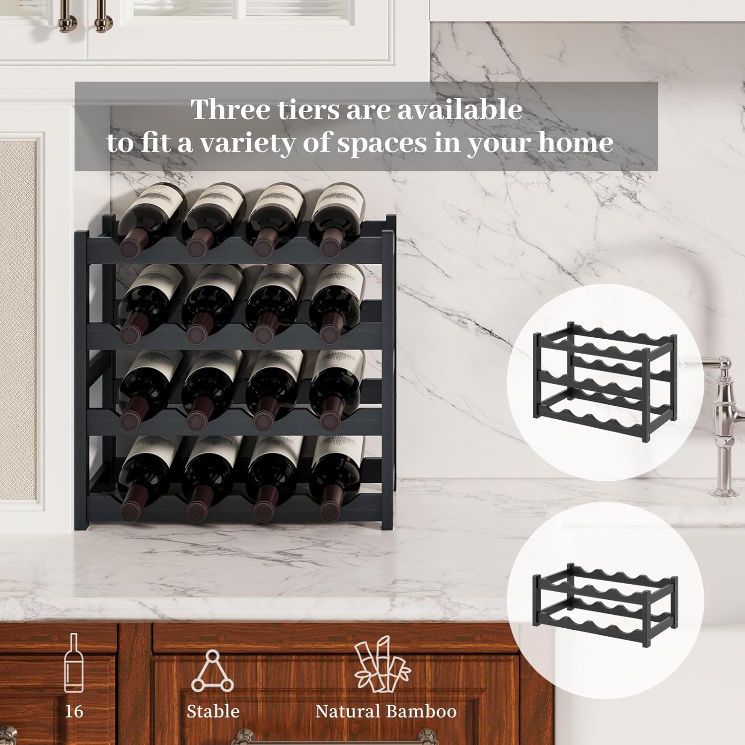 AUGOHCMIL 4-Tier Bamboo Wine Rack Black 1