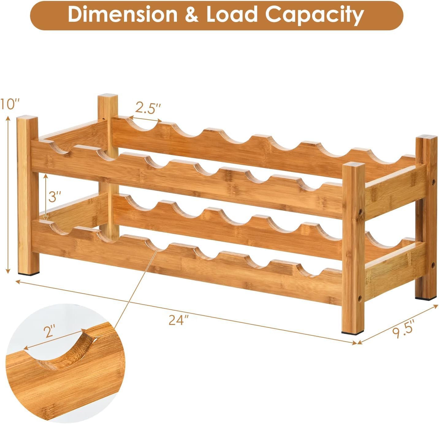COSTWAY 12 Bottle Bamboo Wine Rack 2-Tier Freestanding