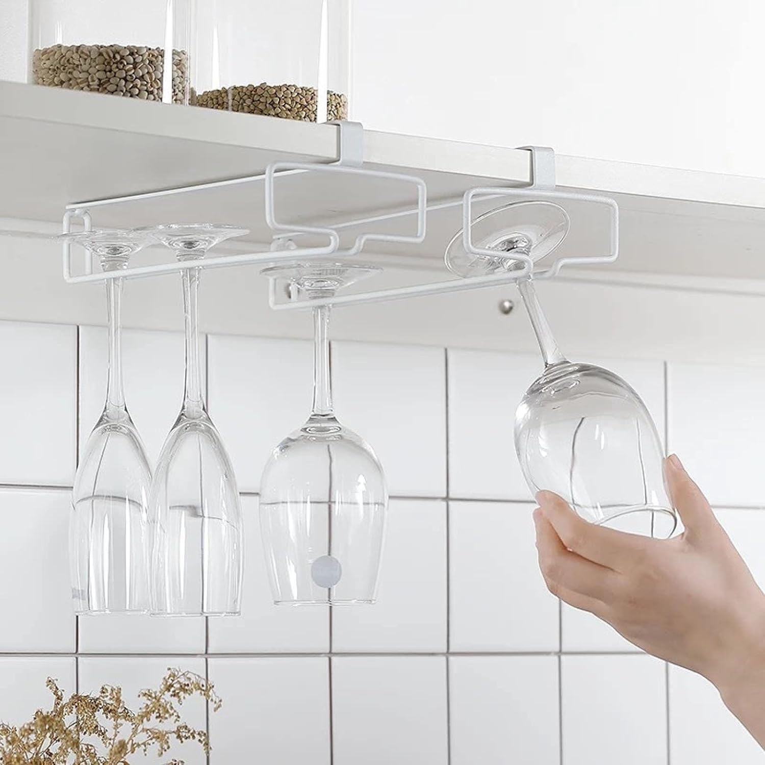OWKAY Simple Cabinet Wine Glass Rack Black